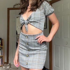 Plaid Dress with Front Tie